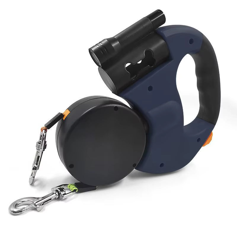 Auto Retractable Double-Ended Dog Leash 3M with LED Flashlight Waste Bag Box Roulette 360 Degree Dual Traction Rope Pet Supplies