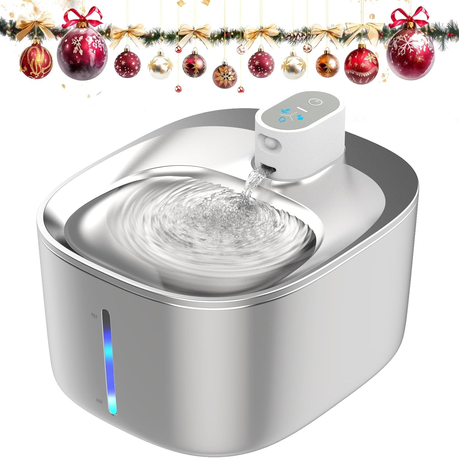 Cat Water Fountain Battery Operated, Automatic 4L Stainless Steel Pet Water Fountain for Cats Dogs with Motion Sensor, Wireless Ultra Quiet Cat Drinking Fountain