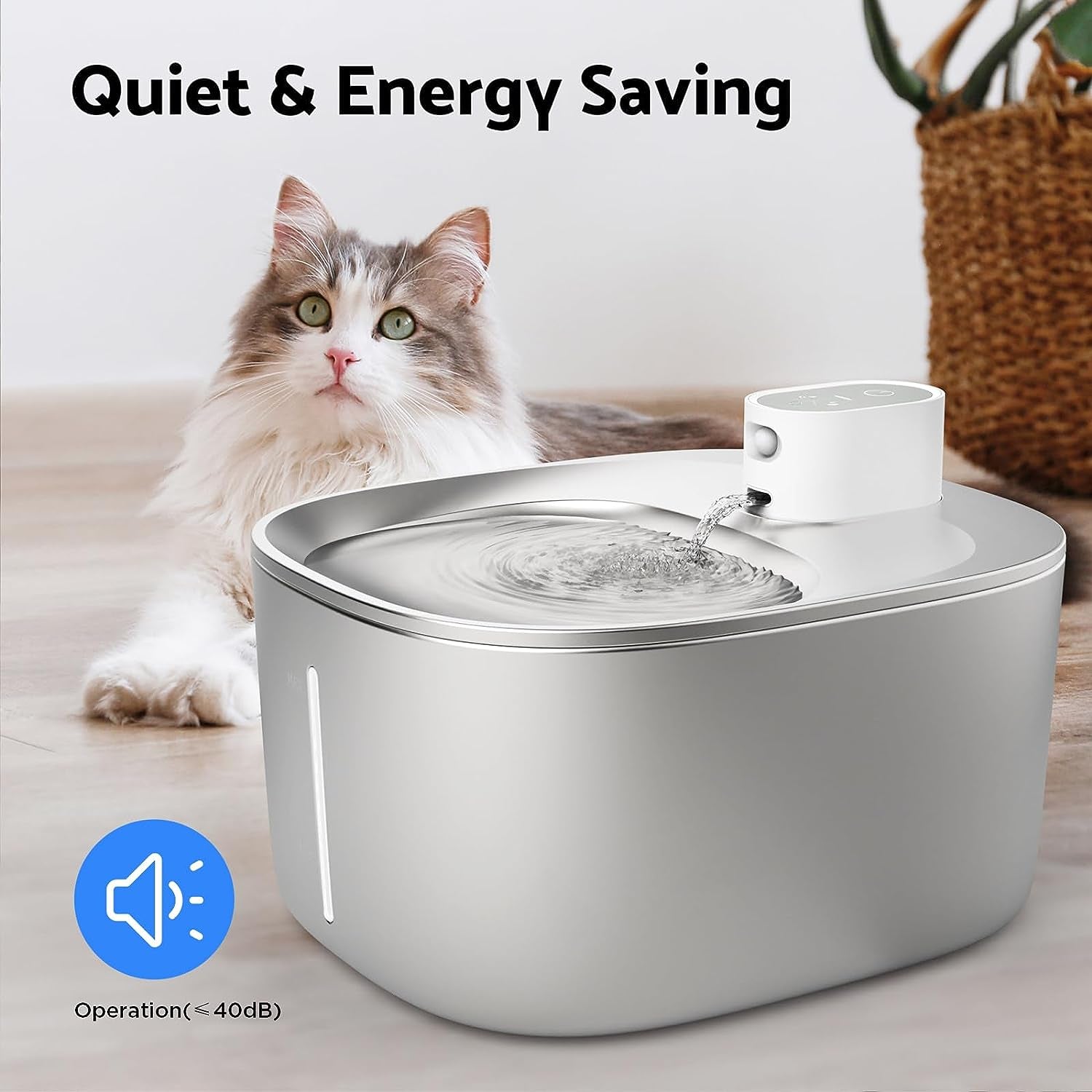 Cat Water Fountain Battery Operated, Automatic 4L Stainless Steel Pet Water Fountain for Cats Dogs with Motion Sensor, Wireless Ultra Quiet Cat Drinking Fountain