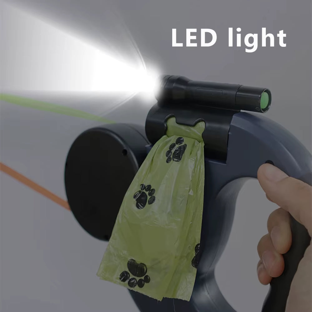 Auto Retractable Double-Ended Dog Leash 3M with LED Flashlight Waste Bag Box Roulette 360 Degree Dual Traction Rope Pet Supplies