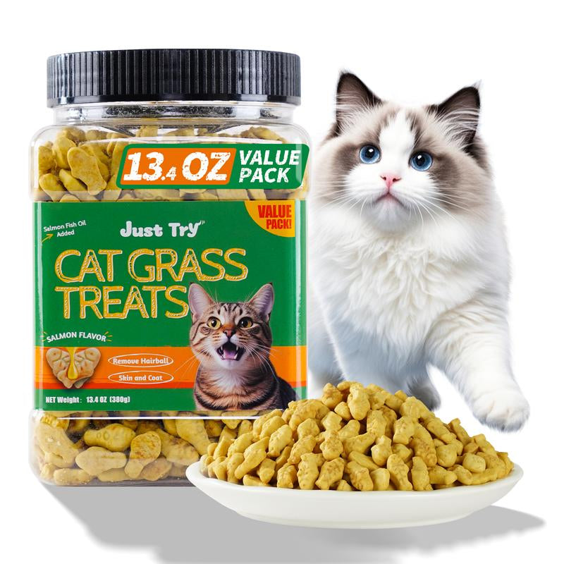13.4 0Z Cat Grass Treats Salmon Oil Natural Salmon Flavor Kitten Healthy Cat Treats Training Biscuits Snacks Fish Oil Omega 3 Supplements for Cats