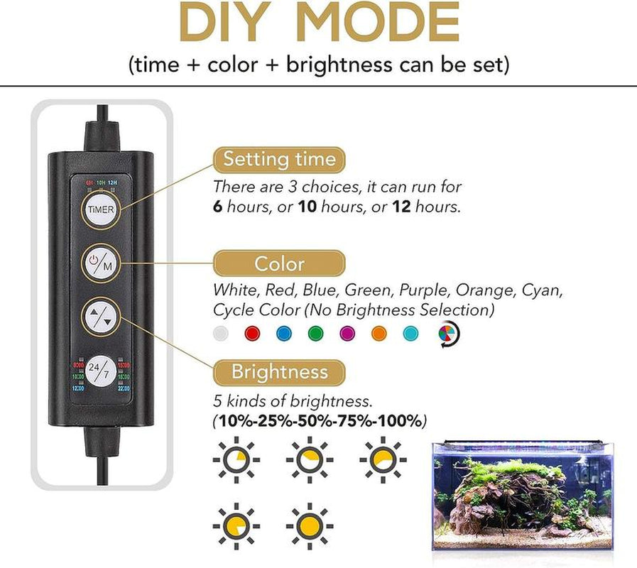 Hygger 24/7 Lighting Aquarium LED Light, Sunrise-Daylight-Moonlight Mode and DIY Mode, Timer Adjustable Brightness Fish Tank Light with Extendable Bracket 7 Colors for Planted Tank