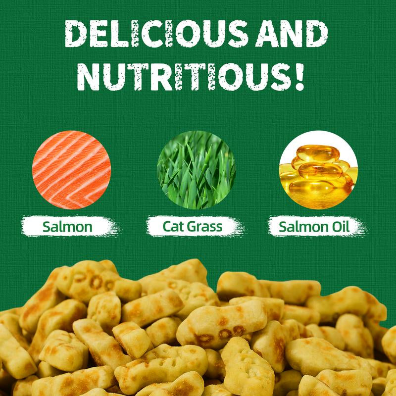 13.4 0Z Cat Grass Treats Salmon Oil Natural Salmon Flavor Kitten Healthy Cat Treats Training Biscuits Snacks Fish Oil Omega 3 Supplements for Cats