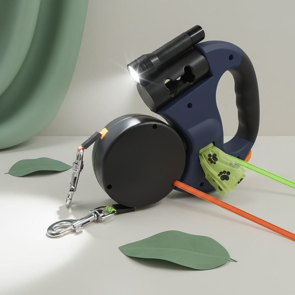 Auto Retractable Double-Ended Dog Leash 3M with LED Flashlight Waste Bag Box Roulette 360 Degree Dual Traction Rope Pet Supplies