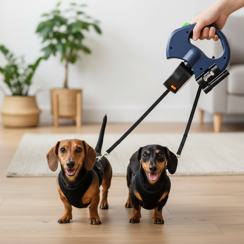 Auto Retractable Double-Ended Dog Leash 3M with LED Flashlight Waste Bag Box Roulette 360 Degree Dual Traction Rope Pet Supplies