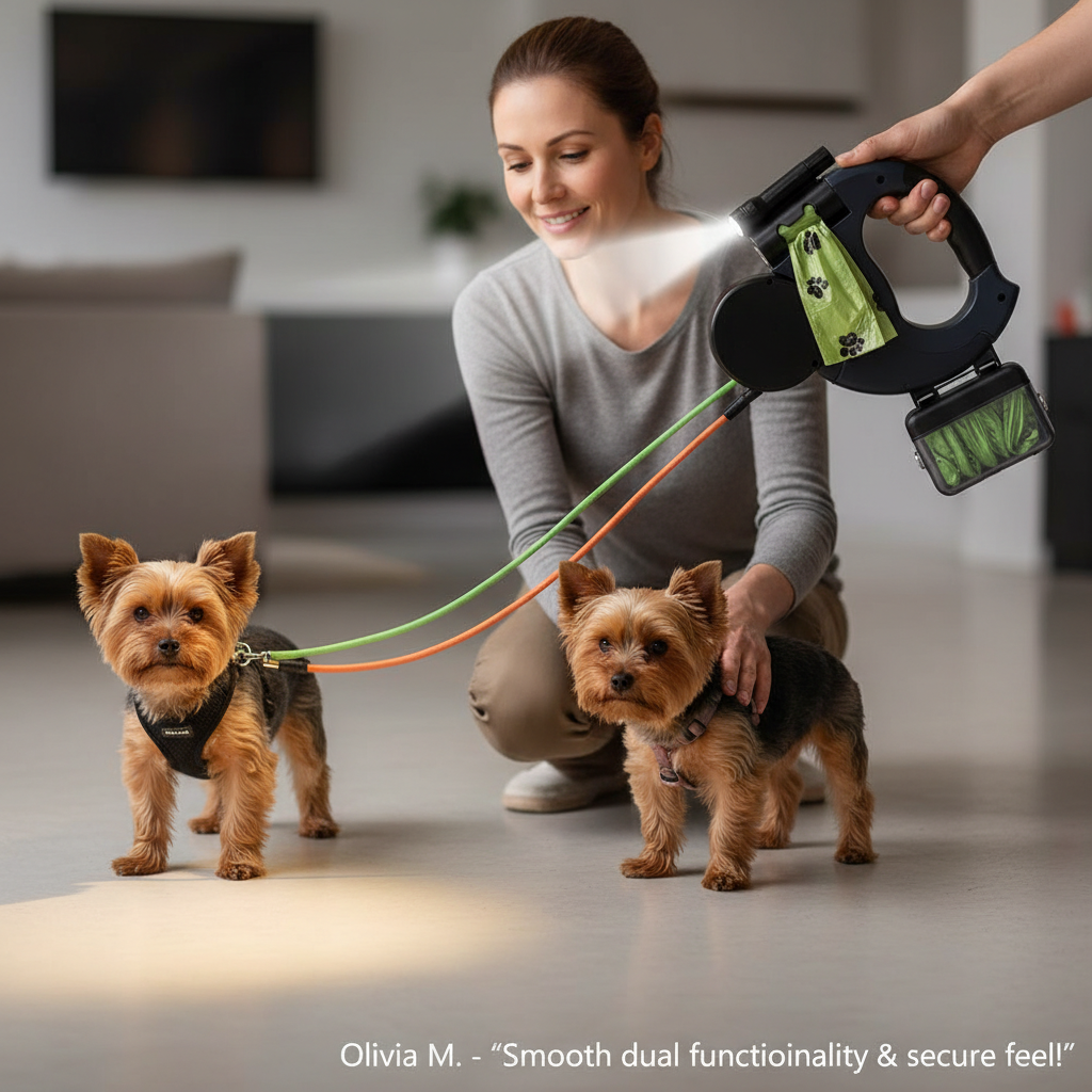 Auto Retractable Double-Ended Dog Leash 3M with LED Flashlight Waste Bag Box Roulette 360 Degree Dual Traction Rope Pet Supplies