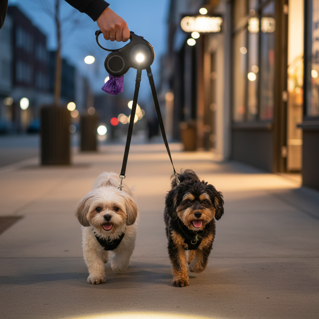 Auto Retractable Double-Ended Dog Leash 3M with LED Flashlight Waste Bag Box Roulette 360 Degree Dual Traction Rope Pet Supplies