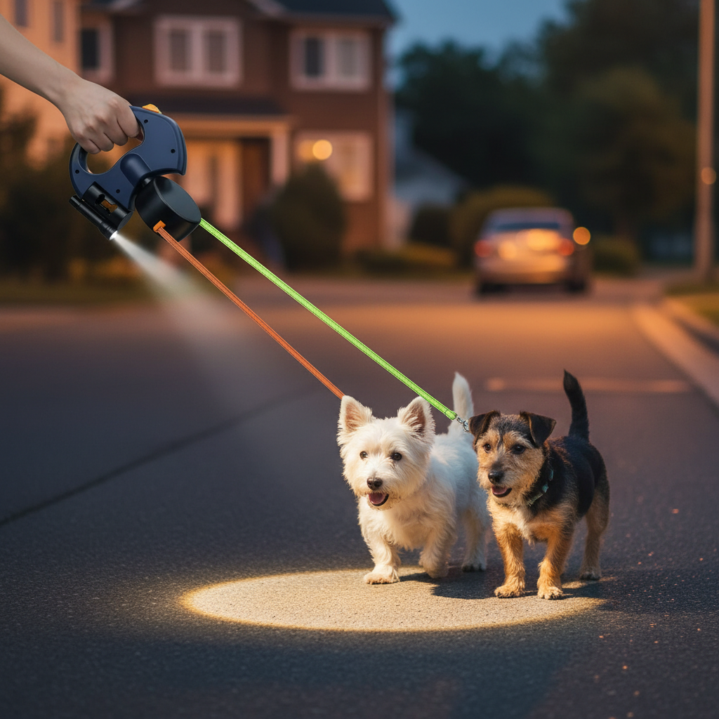 Auto Retractable Double-Ended Dog Leash 3M with LED Flashlight Waste Bag Box Roulette 360 Degree Dual Traction Rope Pet Supplies