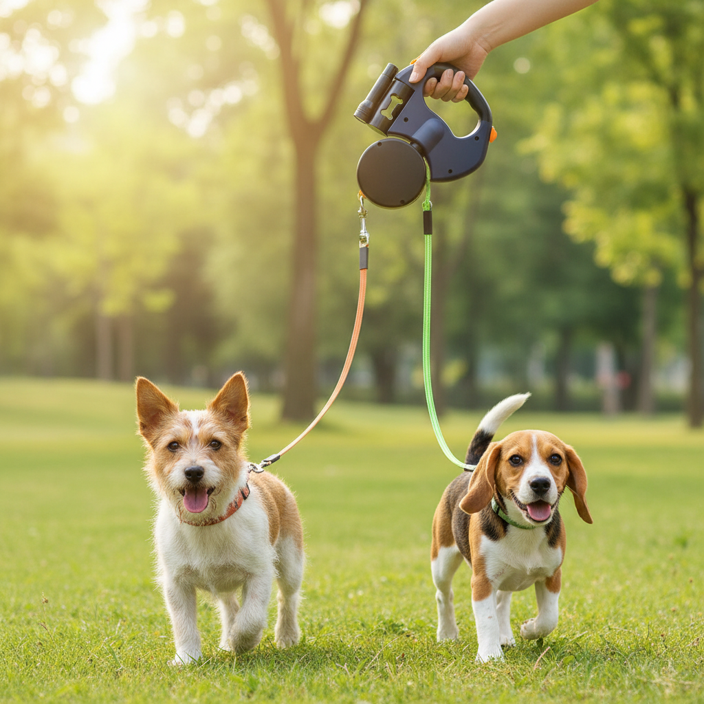 Auto Retractable Double-Ended Dog Leash 3M with LED Flashlight Waste Bag Box Roulette 360 Degree Dual Traction Rope Pet Supplies