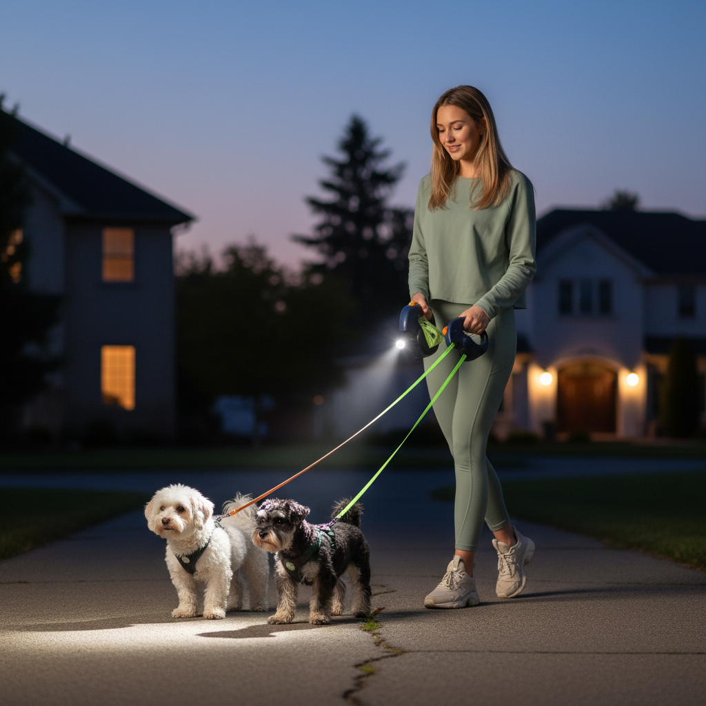 Auto Retractable Double-Ended Dog Leash 3M with LED Flashlight Waste Bag Box Roulette 360 Degree Dual Traction Rope Pet Supplies