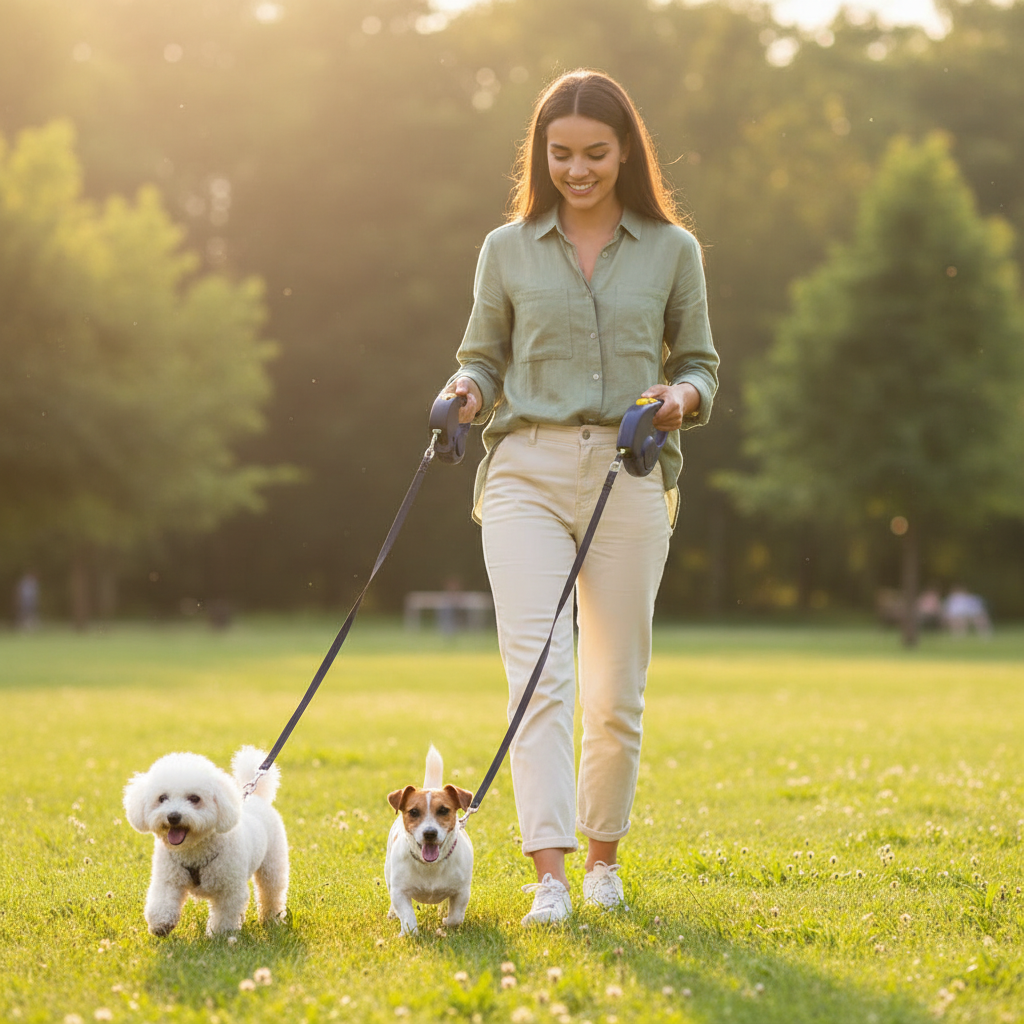 Auto Retractable Double-Ended Dog Leash 3M with LED Flashlight Waste Bag Box Roulette 360 Degree Dual Traction Rope Pet Supplies